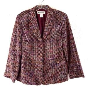 Vintage Appleseeds Tweed Blazer Gold Detail Buttons Women Petite Size 10P Fall